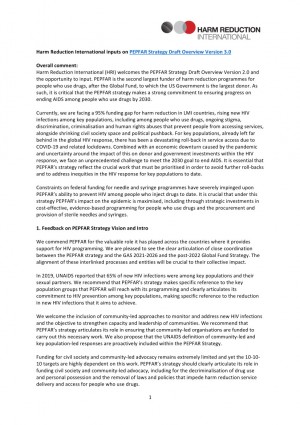 Harm Reduction International inputs on PEPFAR Strategy Draft Overview Version 2.0